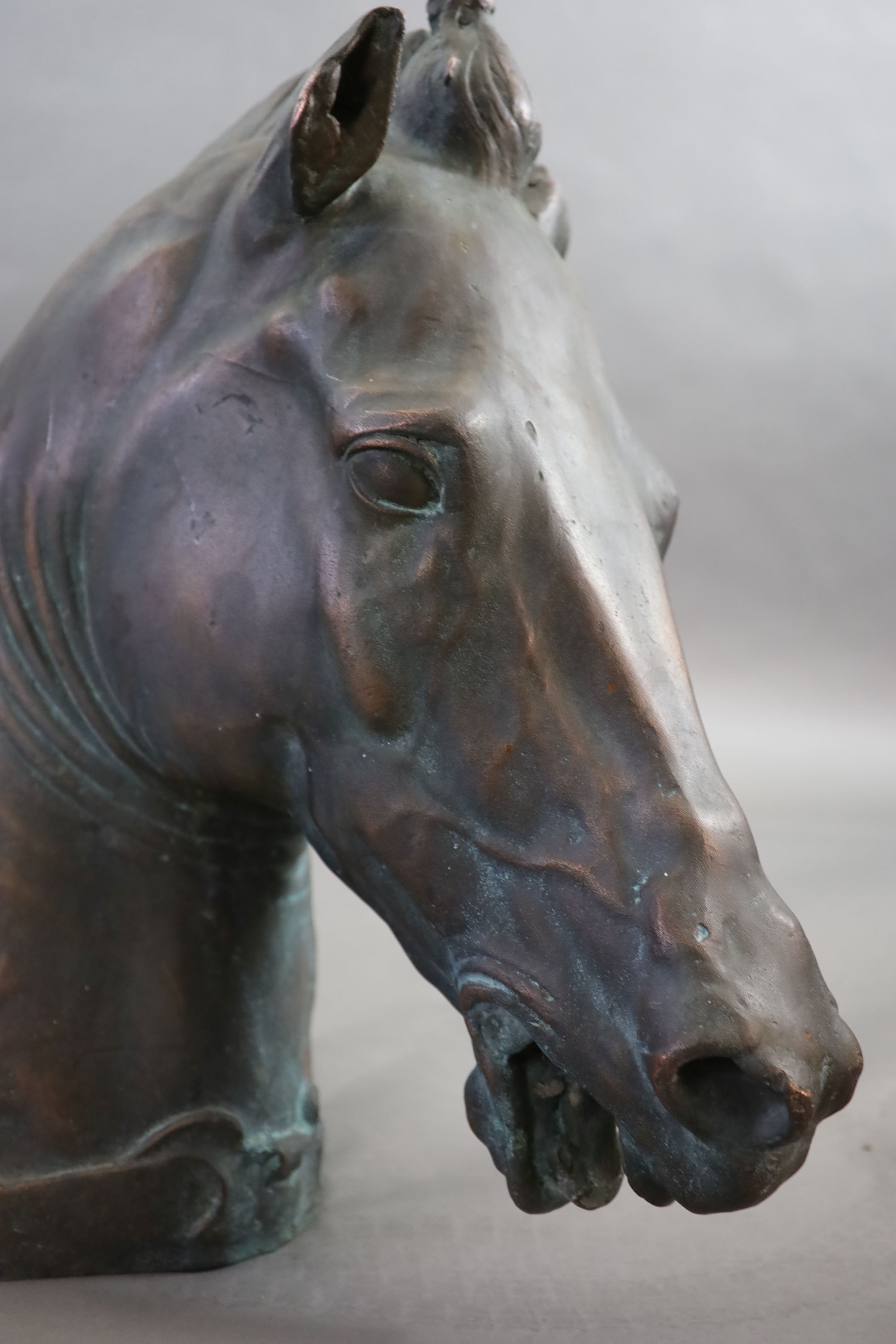 A large and impressive life-size bronze model after the Medici Riccardi horse’s head, 20th century H 80cm. L 97cm.